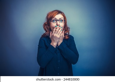 European - Looking  Woman 30 Years  His Hands Over His Mouth Cross Process