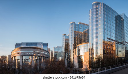 European Parliament In Brussels At Sunrise