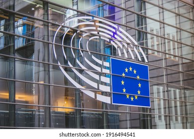 European Parliament building in Brussels. Glass facade.  - Shutterstock ID 1916494541