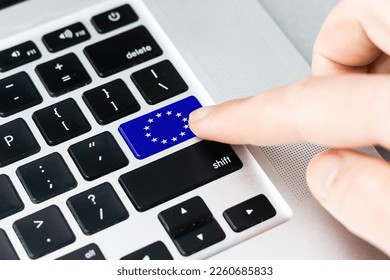 European Union and EU community CE marking concept with sign, symbol and EU flag on a computer key - Shutterstock ID 2260685833