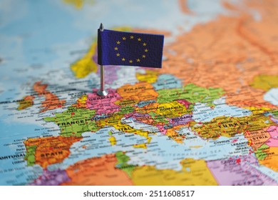 European Union flag on Europe map. High quality photo - Powered by Shutterstock