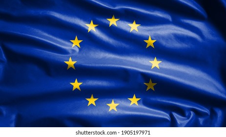European Union flag waving in the wind  Close up Europe banner blowing  soft   smooth silk  Cloth fabric texture ensign background  Use it for national day   country occasions concept 