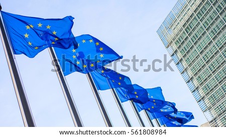European Union flags in front of the Berlaymont building