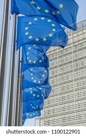 European Union Flags waving in the wind - Shutterstock ID 1100122901