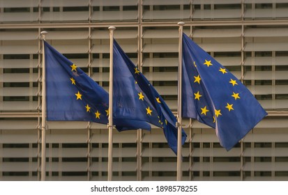 European Union flags in the wind.