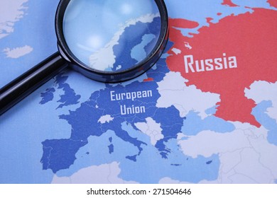 European Union And Russia Map With Magnifier