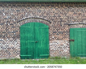 European Village Farm House Old Barn With Green Door