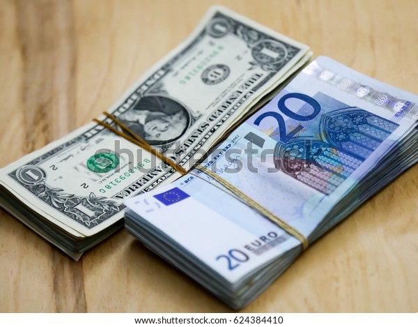 Euros Dollars Bank Notes On Table Stock Photo (Edit Now) 624384410