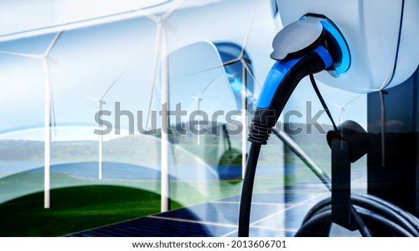EV charging\
station for electric car in concept of green sustainable energy\
produced from renewable resources to supply to charger station in\
order to reduce CO2 emission\
.