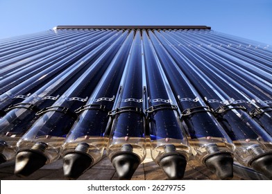 Evacuated Tube Solar Collector, Low Angle Detail