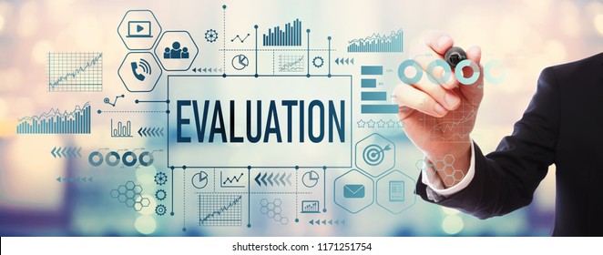 Evaluation with businessman on blurred abstract background
