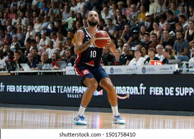 Evan Fournier Of France During Friendly Game Basketball Match Between France Vs Montenegro 8,15,2019 Astroballe Lyon France