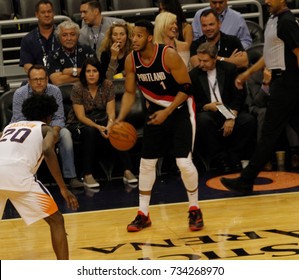 Evan Turner Side Guard For The Portland Trailblazers At Talking Stick Resort Arena In Phoenix Arizona USA October 11,2017.