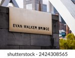Evan Walker Bridge sign in Southbank, Australia. Evan Walker was an Australian architect who played a significant role in shaping Melbourne
