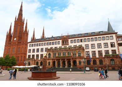Evangelical Church at Sternschnuppenmarkt Platz in Wiesbaden, Germany (24.07.2017)
