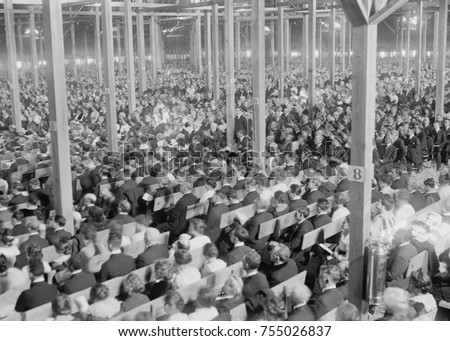 Evangelist Billy Sunday's Tabernacle during a revival in New York City, 1917. The huge tent accommodated 18,000 and cost $68,000 in 1917,