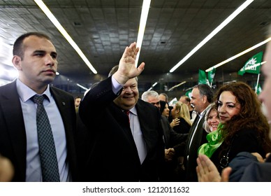 Evangelos Venizelos Leader Of The Greek Socialist Party, PASOK, Arrives To Give A Speech In  Pre-election Meeting  In Thessaloniki, Greece On Jan. 18, 2015