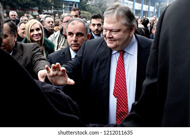 Evangelos Venizelos Leader Of The Greek Socialist Party, PASOK, Arrives To Give A Speech In  Pre-election Meeting  In Thessaloniki, Greece On Jan. 18, 2015