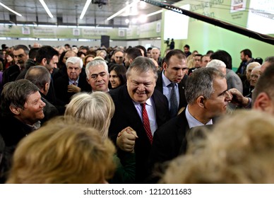 Evangelos Venizelos Leader Of The Greek Socialist Party, PASOK, Arrives To Give A Speech In  Pre-election Meeting In Thessaloniki, Greece On Jan. 18, 2015