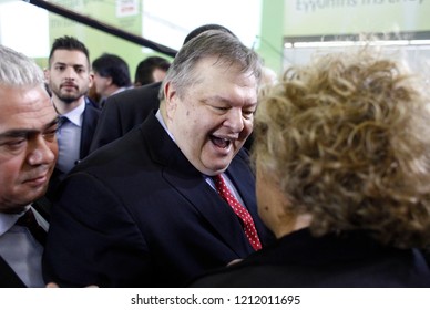 Evangelos Venizelos Leader Of The Greek Socialist Party, PASOK, Arrives To Give A Speech In  Pre-election Meeting In Thessaloniki, Greece On Jan. 18, 2015