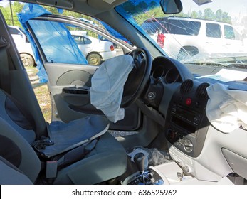 EVANS, GA - APRIL 4: Damaged Car In Impound Lot After An Head On Collision 2017