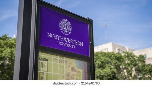 Evanston, Illinois - May 25, 2022: Northwestern University Logo On College Campus Map