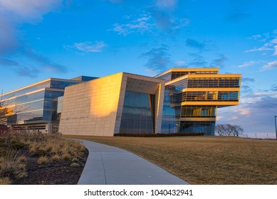 EVANSTON, ILLINOIS, USA - MARCH, 2018: Patrick G And Shirley W. Ryan Center Of The Musical Arts Building, Shot On The Sunset