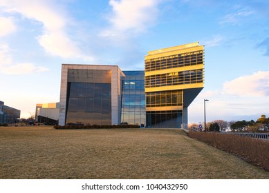 EVANSTON, ILLINOIS, USA - MARCH, 2018: Patrick G And Shirley W. Ryan Center Of The Musical Arts Building, Shot On The Sunset