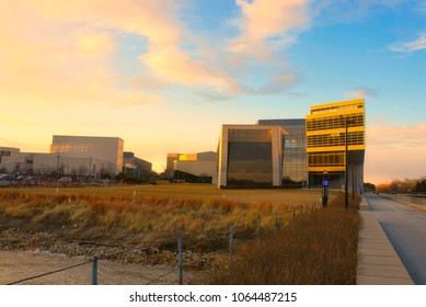 EVANSTON, ILLINOIS, USA - MARCH, 2018: Patrick G And Shirley W. Ryan Center Of The Musical Arts Building, Shot On The Sunset