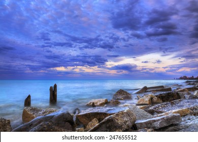 Evanston Rocky Shoreline. Location: Evanston, Illinois