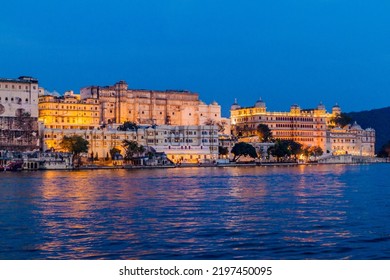 Eveing view of City palace in Udaipur, Rajasthan state, India