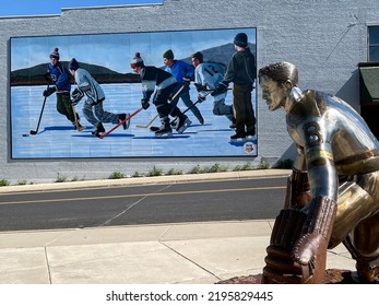 Eveleth, Minnesota -2022: Metal Statue Of Frank Brimseck 