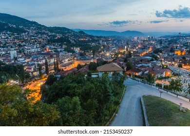 Evening aerial view of Sarajevo. Bosnia and Herzegovina