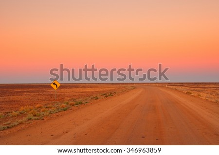 Evening in the Australian Outback, dirt road near Coober Pedy