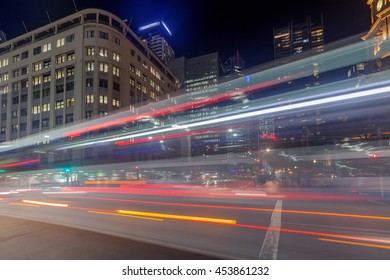 
In The Evening, The Center Of Sydney Busy Traffic Flow