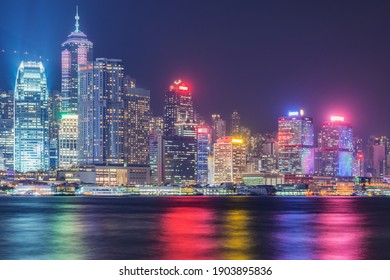 Evening City View Of Hong Kong Island.