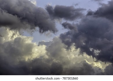 Evening Cloudscape Before A Possible Storm In Spring, For Background With Motif Of Transition, Uncertainty Or Change