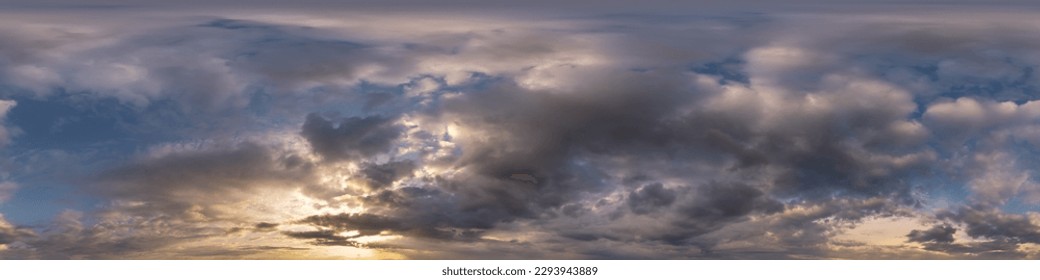 evening dark blue overcast sky hdri 360 panorama with beautiful clouds in seamless projection with zenith for use in 3d graphics or game development as skydome or edit drone shot for sky replacement - Shutterstock ID 2293943889