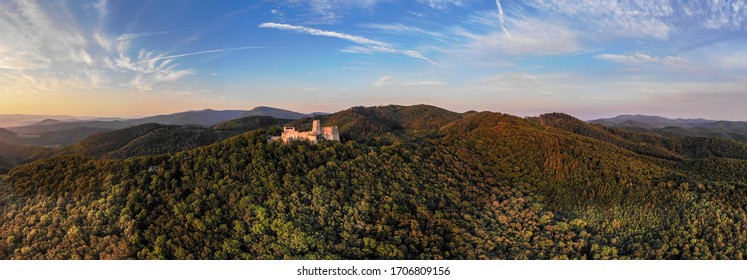 Evening drone footage of Tematin castle in Slovakia - Shutterstock ID 1706809156
