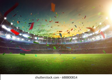 Evening grand stadium championship win with confetti  . - Powered by Shutterstock