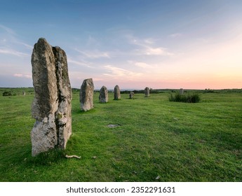 Evening at The Hurlers Stone Cirlce at Minions near Liskeard on Bodmin Moor in Cornwall