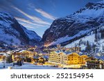 Evening landscape and ski resort in French Alps, Val d