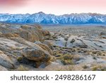 Evening Light on The Snow Capped Sierra Nevada Mountains Across Owens Valley and The Alabama Hills, Alabama Hills National Scenic Area, California, USA