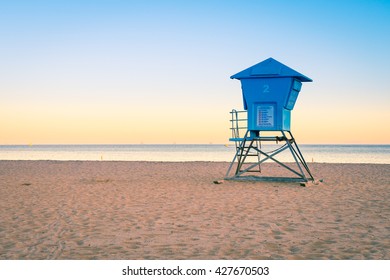 Evening Mood At The Beach In Santa Barbara. Coast Of California.