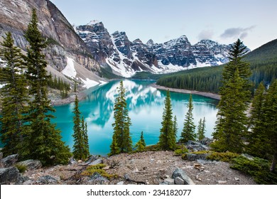 Evening at Moraine Lake taken from the rockpile. It is probably the most iconic Canadian lake. - Powered by Shutterstock