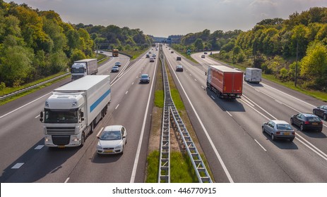 Evening motor Traffic on the A12 Motorway seen from above. One of the Bussiest highways in the Netherlands - Shutterstock ID 446770915
