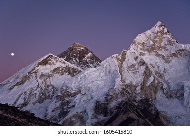 Evening Mt. Everest And Nuptse With Full Moon