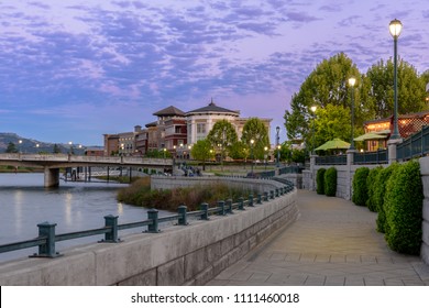 Evening Night Napa City Riverside Walkway