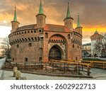 Evening in the old town and in front of the castle in Krakow, Poland.