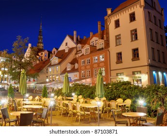 In The Evening On Livu Square In Riga, Latvia.